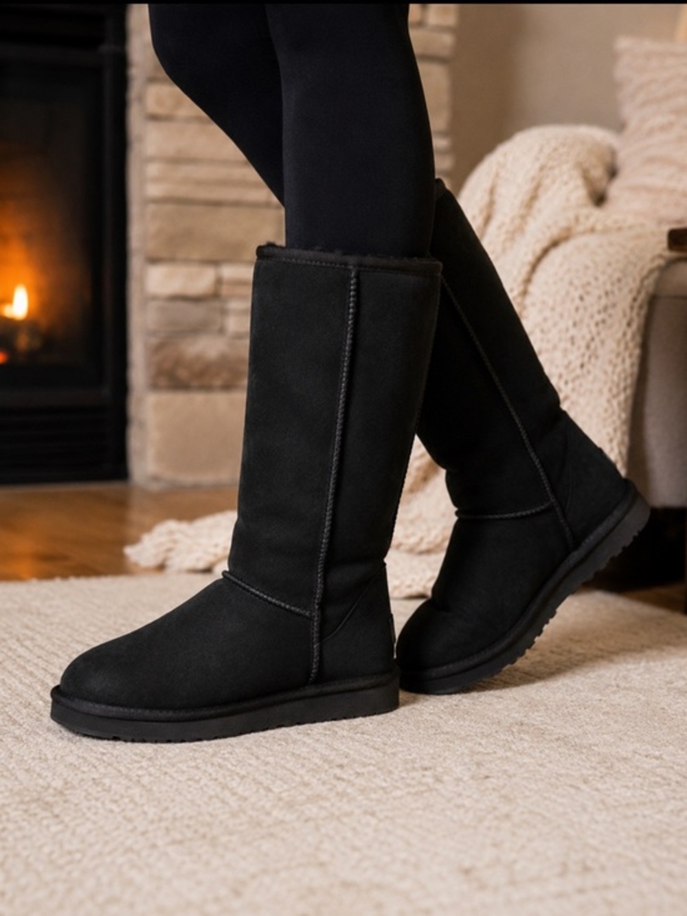UGG Australia Classic Tall Black Shearling Boots Women’s Size 8